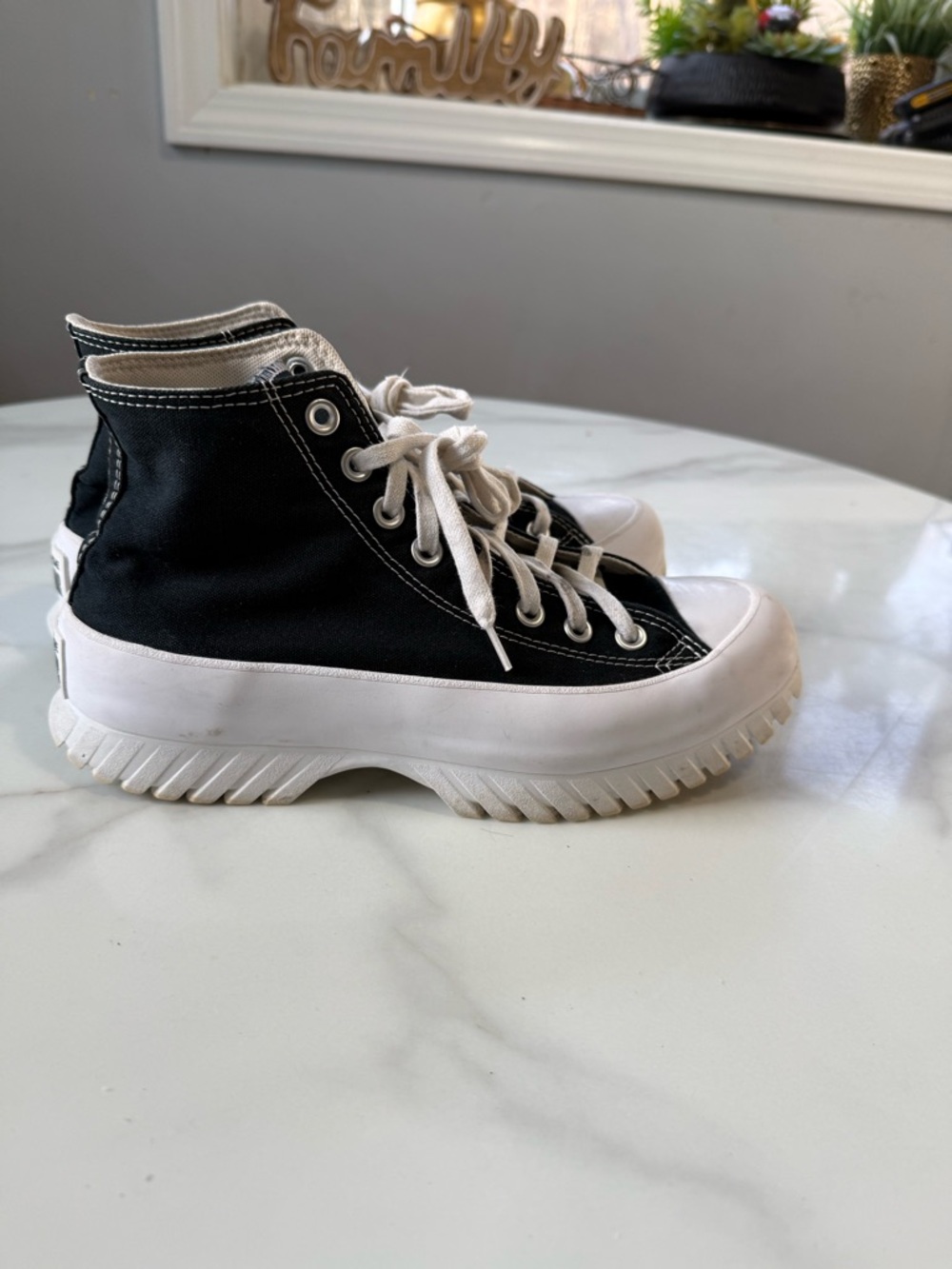 Converse Black & White High-Top Platform Sneakers - Picture 4 of 11